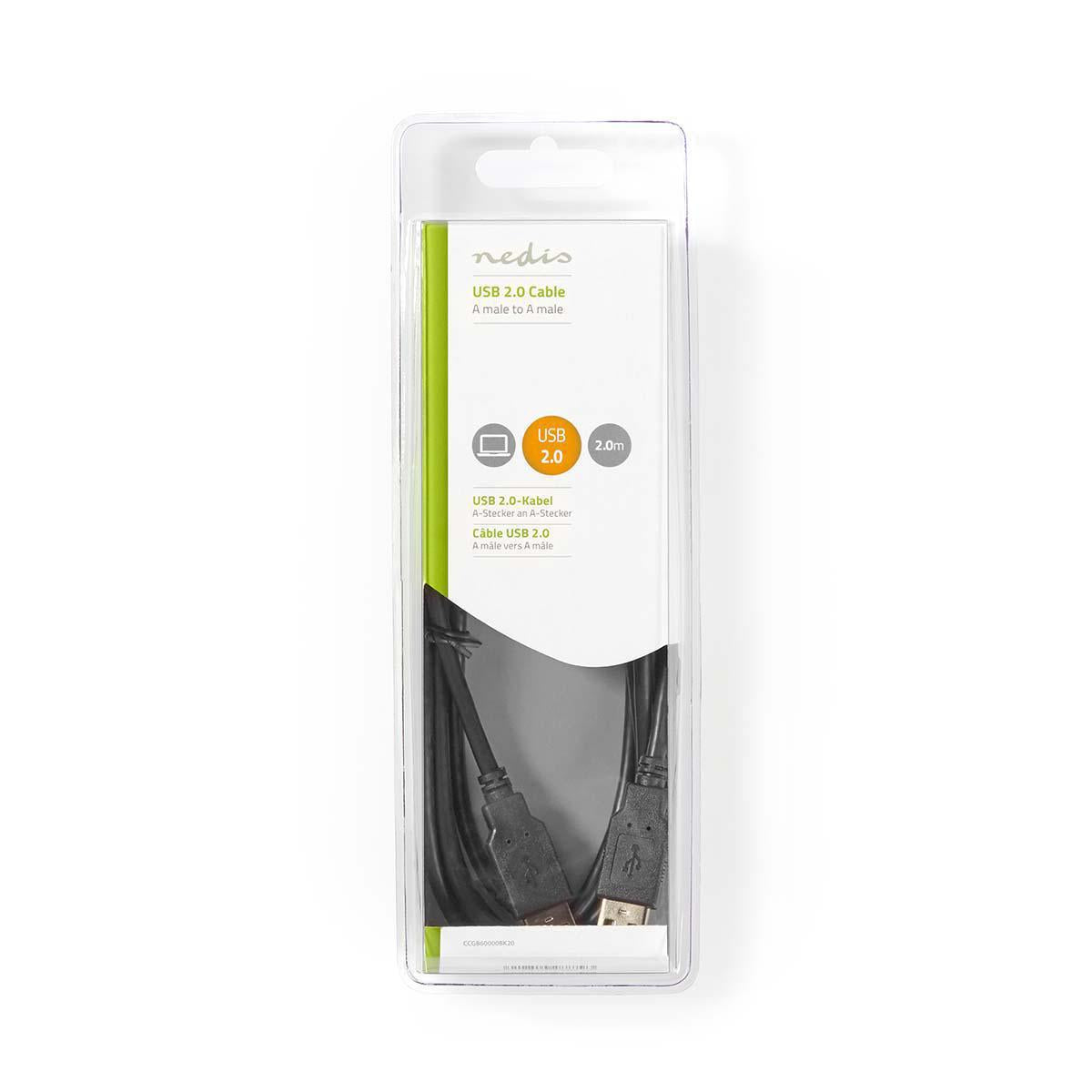 Nedis USB 2.0 -Kaapeli | A, Uros - A, Uros | 2,0 m | Musta CCGB60000BK20