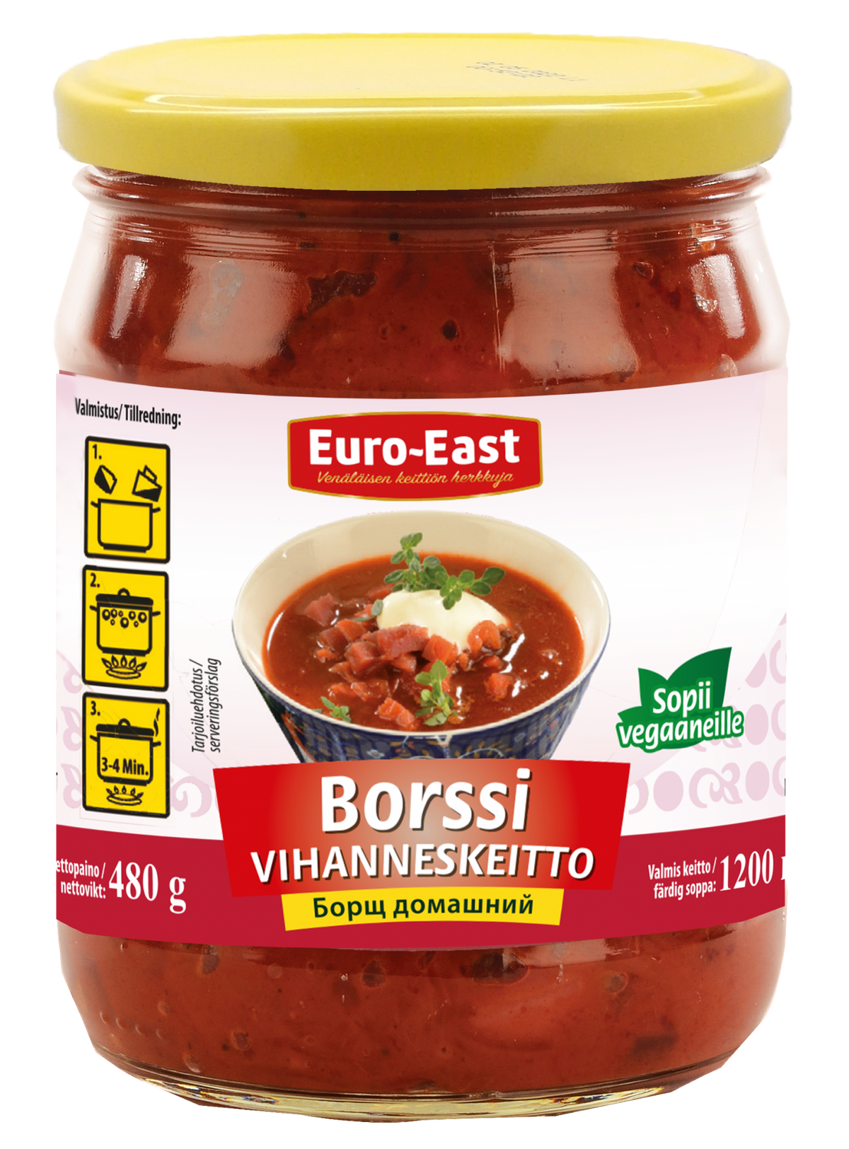 Euro-East Borssikeitto sailyke 480g Perinteisesti borssi kypsennetaan miedolla lammolla ja kypsennysaika on pitka.