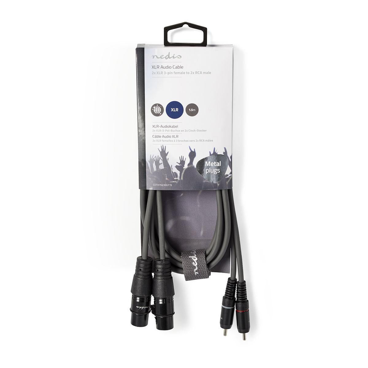 Nedis XLR-Audiokaapeli  2 xNaaras – 2 x RCA, Uros 1,5M Kytke soittimia, mikrofoneja, vahvistimia ja DJ-laitteita toisiinsa
