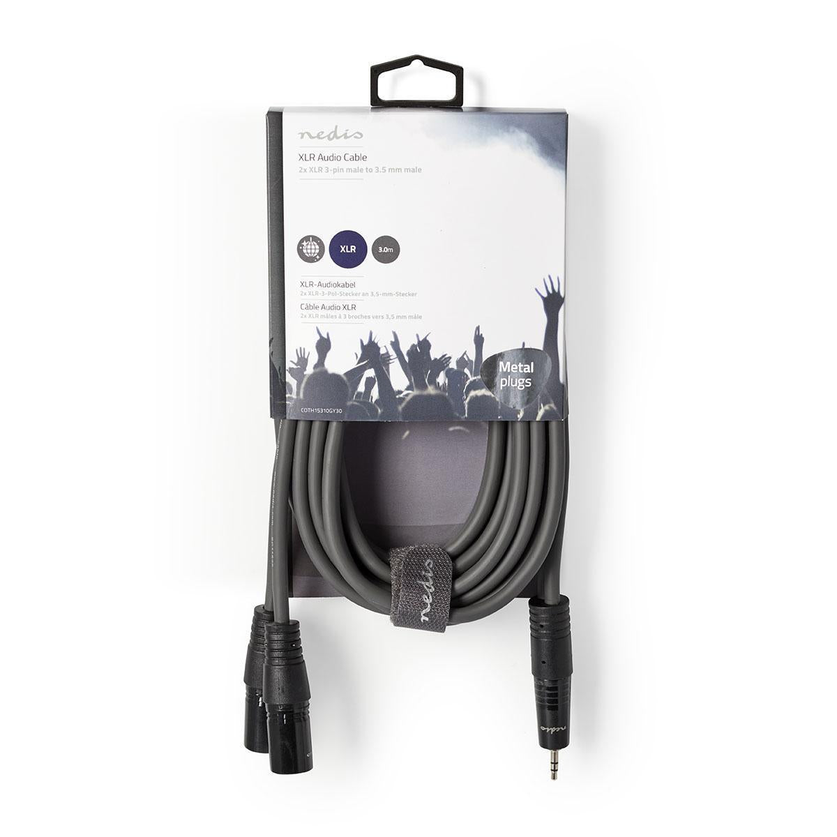 Nedis XLR-Audiokaapeli  2 xUros-Uros, 3,5 mm 3M Kytke soittimia, mikrofoneja, vahvistimia ja DJ-laitteita toisiinsa talla
