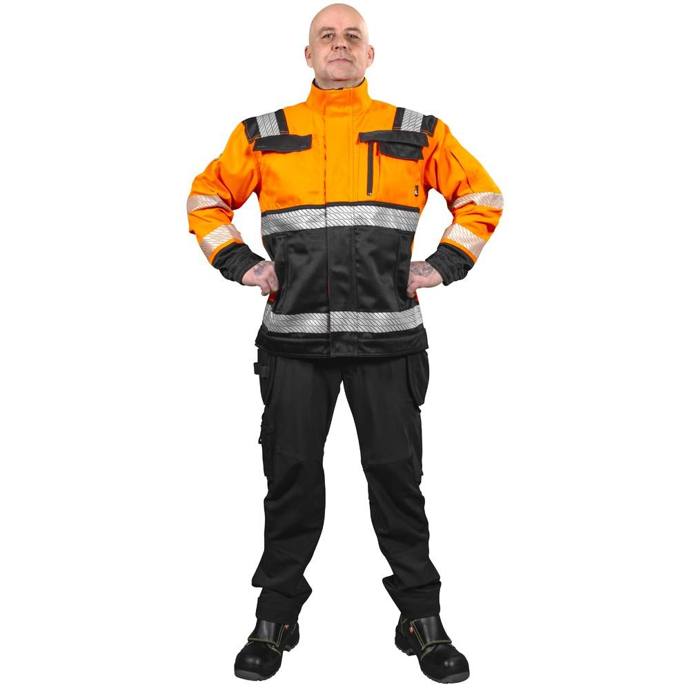 TAKKI GRANIITTI FL.ORANS/MUSTA LK2 EN20471 - 80% polyesteri, 20% puuvilla, 290 g/m² - etuvetoketju tuulilistalla -