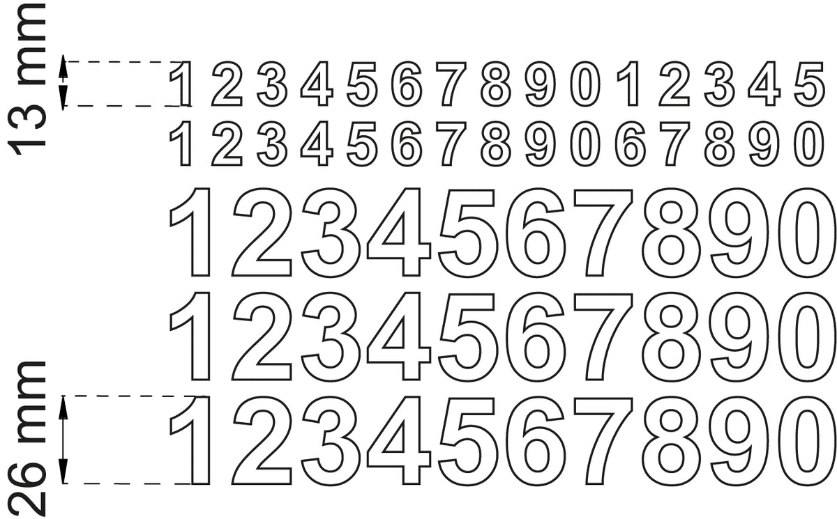Numero 0-9X3 musta 13/26 mm vinyyli