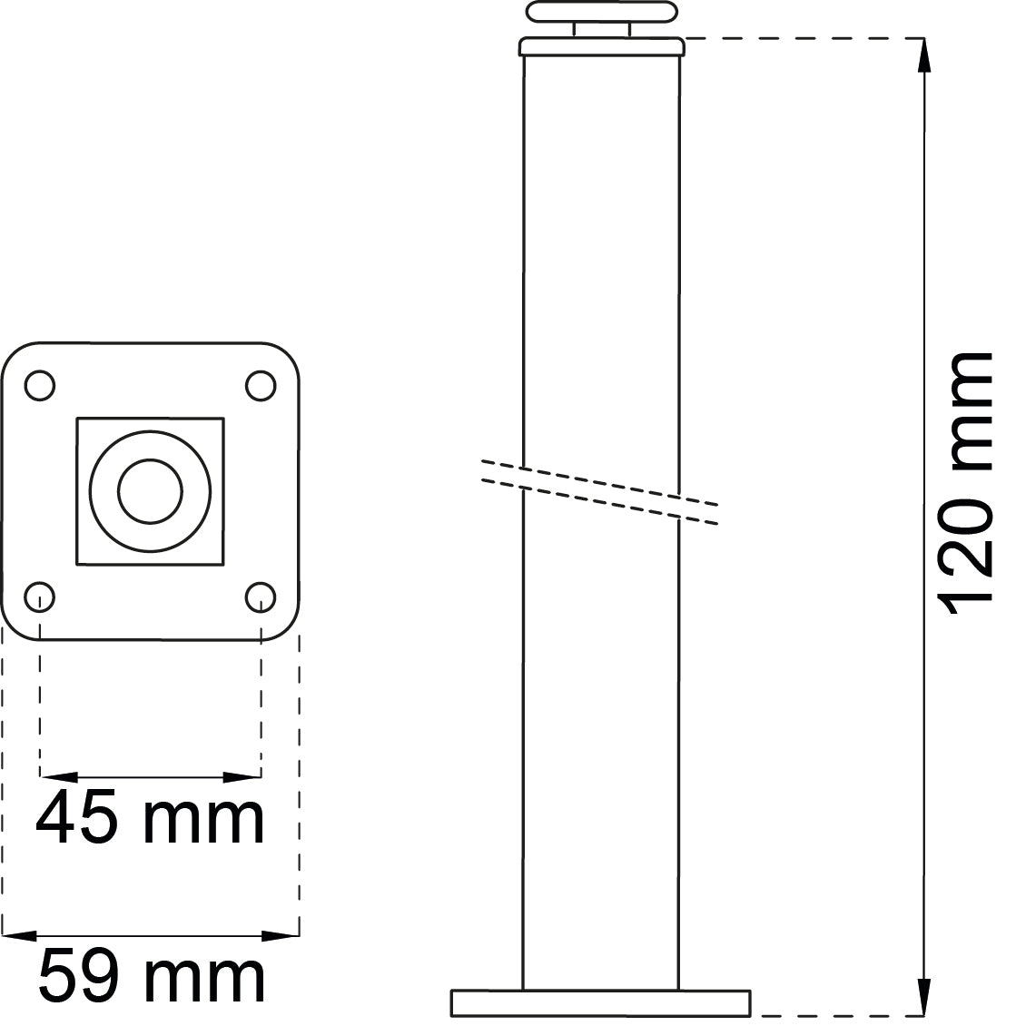 Putkijalka 611 120x25x25 mm musta
