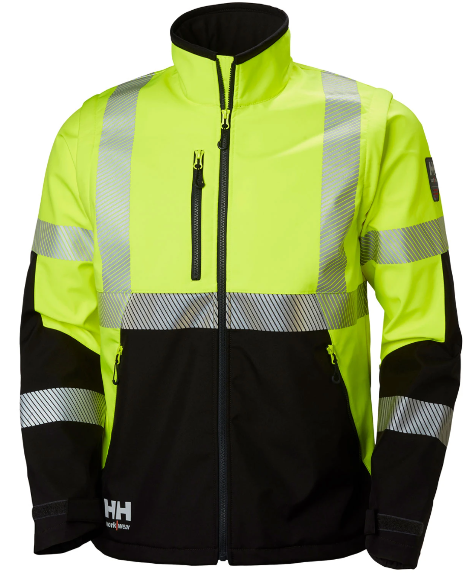 Helly Hansen Work Wear Icu Huomio Softshell Kuoritakki keltainen ICU softshell-takki on monipuolinen irrotettavine