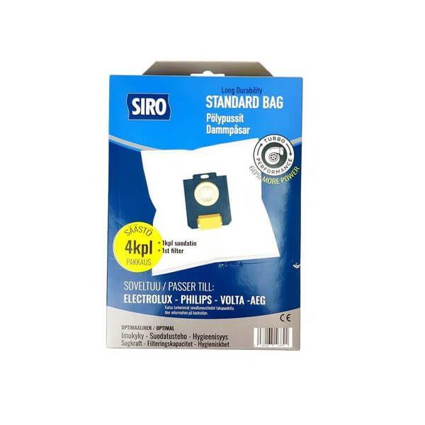 Imuripussi S-Bag 4kpl + suodatin Siro Imuripussi S-bag 4kpl pakkaus + 1kpl poistosuodatin. Kuitupussi.