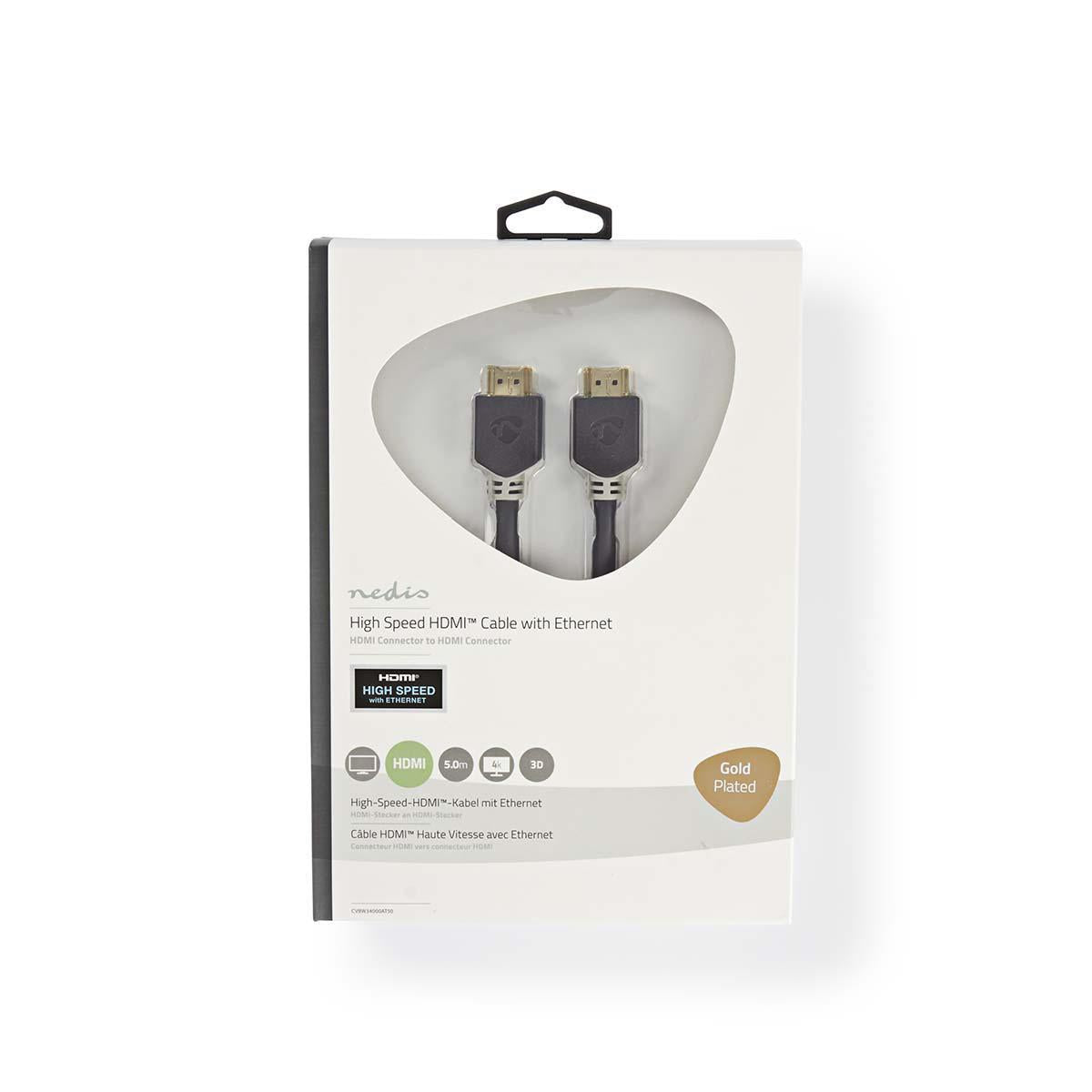 Nedis HDMI-kaapeli 5M Kaapeli, jolla voi liittaa Blu-ray-soittimen, mediasoittimen tai pelikonsolin HD-televisioon