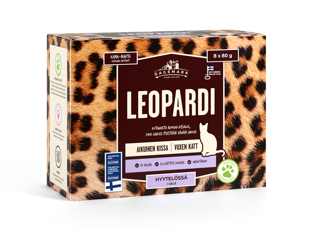 DAGSMARK LEOPARDI MONIPAKKAUS KANAA &amp; NAUTAA HYYTELOSSA
