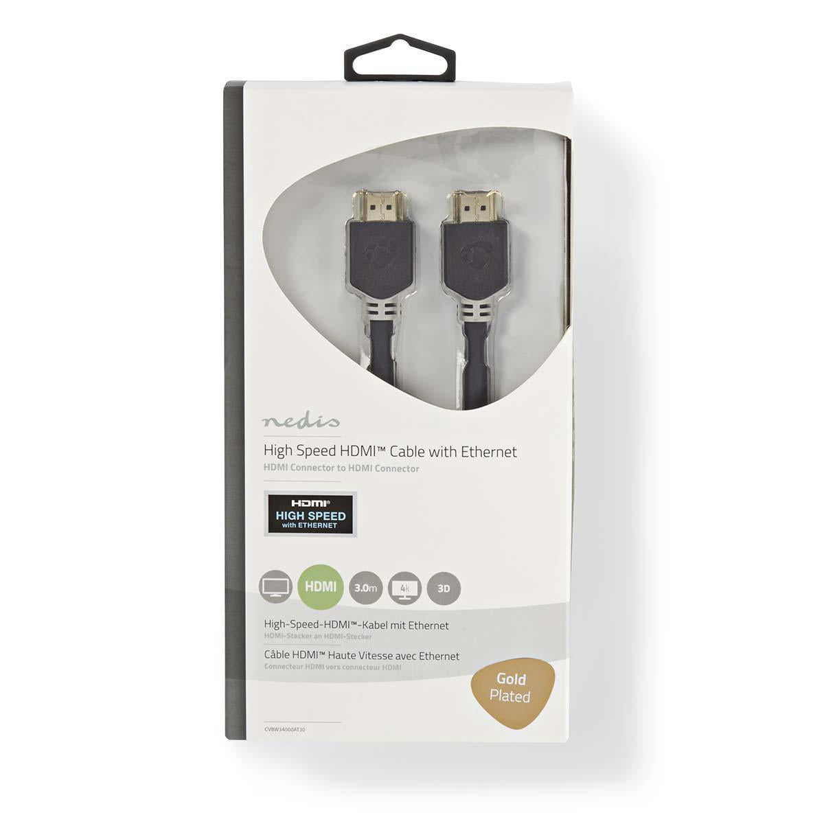 Nedis HDMI-kaapeli 3M Kaapeli, jolla voi liittaa Blu-ray-soittimen, mediasoittimen tai pelikonsolin HD-televisioon