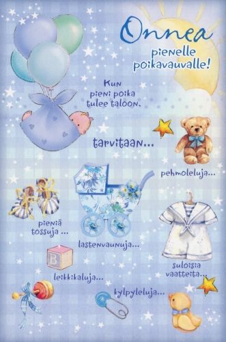 Kaksiosainen onnittelukortti poikavauvalle