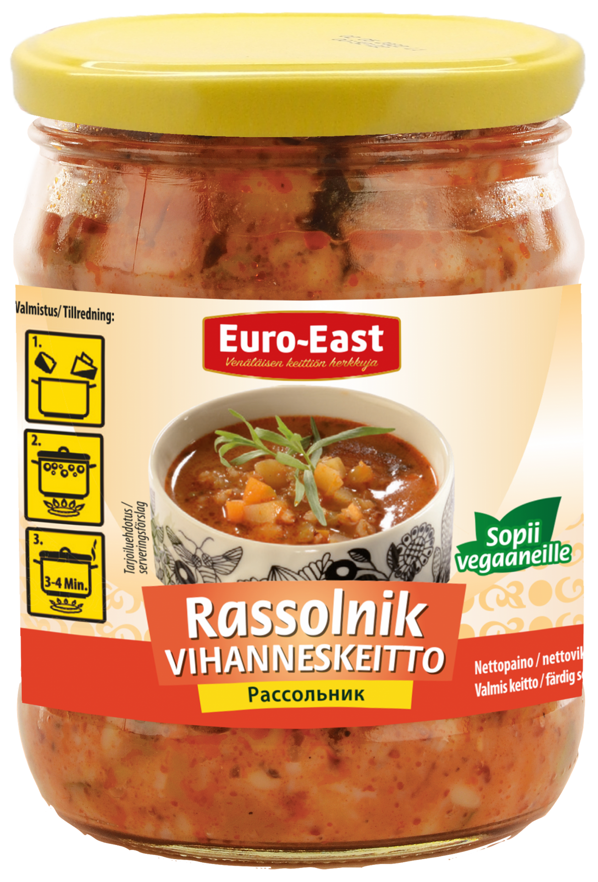 Euro-East Rassolnikkeitto perunalla ja suolakurkulla 480 g Rassolnik (Рассольник) on hieman hapan, perinteinen venalainen
