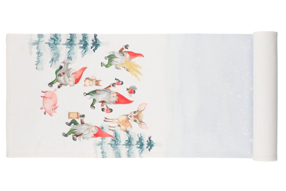 Winteria Kaitaliina Nisse 34x140cm Kaitaliina printatulla joulukuosilla. Toinen puoli yksivarinen. Koko 35 x 140 cm.