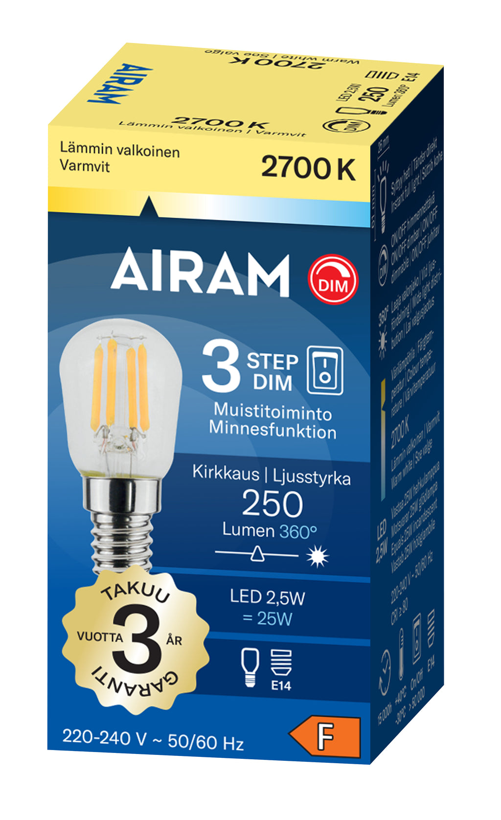 Airam Led Kirkas E14 250 lm/2700k 3-step dim