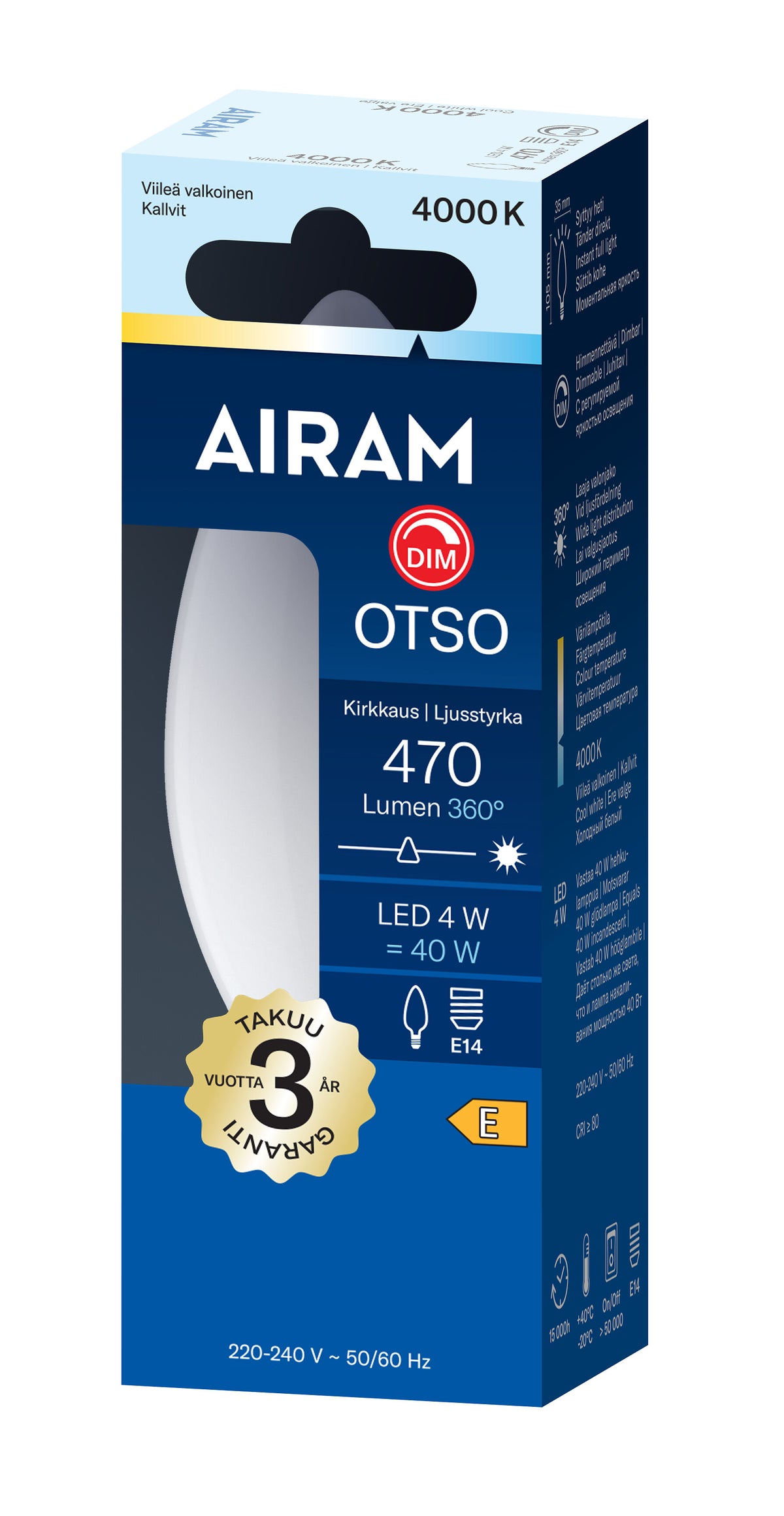 Airam Otso Led E14 470 lm/4000k Opal Kynt. dim