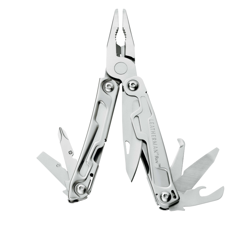 Leatherman Rev Leatherman Rev on perusvarma tyokalu, joka kulkee mukavasti mukana. Rev sisaltaa 13 tyokalua, joista riittaa