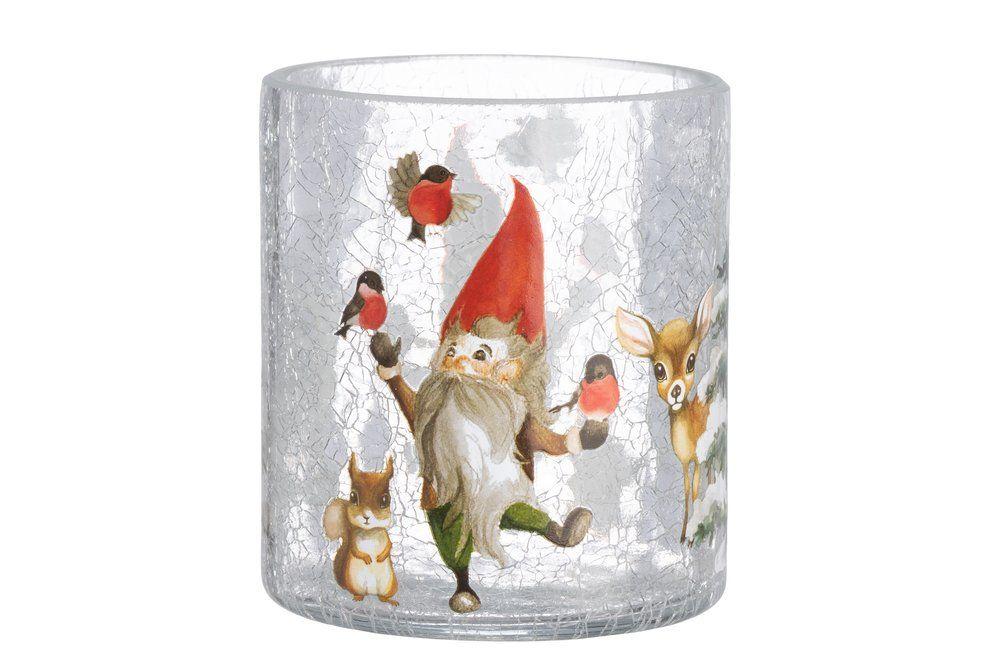 Winteria Nisse Lasilyhty 10 cm Kirkas lasilyhty on koristettu kauniilla, jouluisella kuvioinnilla ja krakleerauksella.