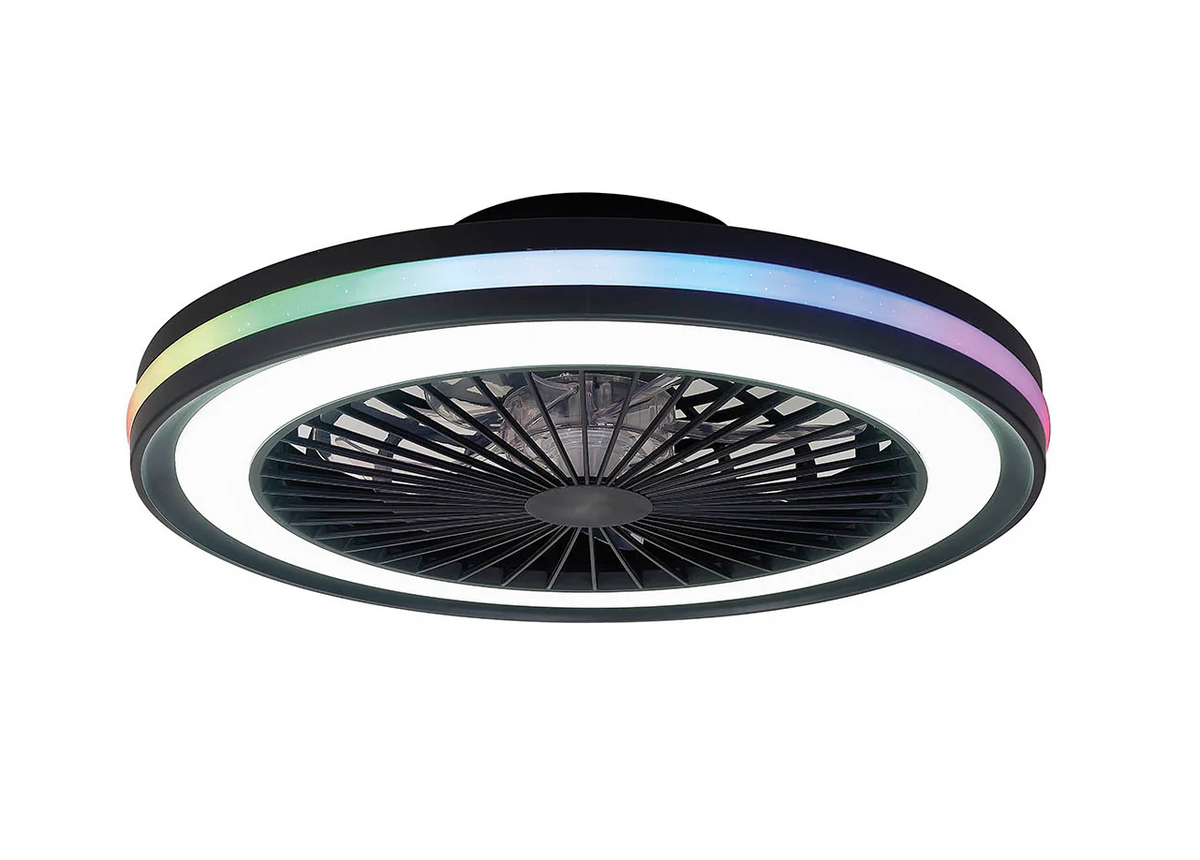 Gamer Kattovalaisin/tuuletin Musta Toimii kaukosaatimella 2700-6500k RGB Valon maara max. 3000lumen Halkaisija 46.6cm