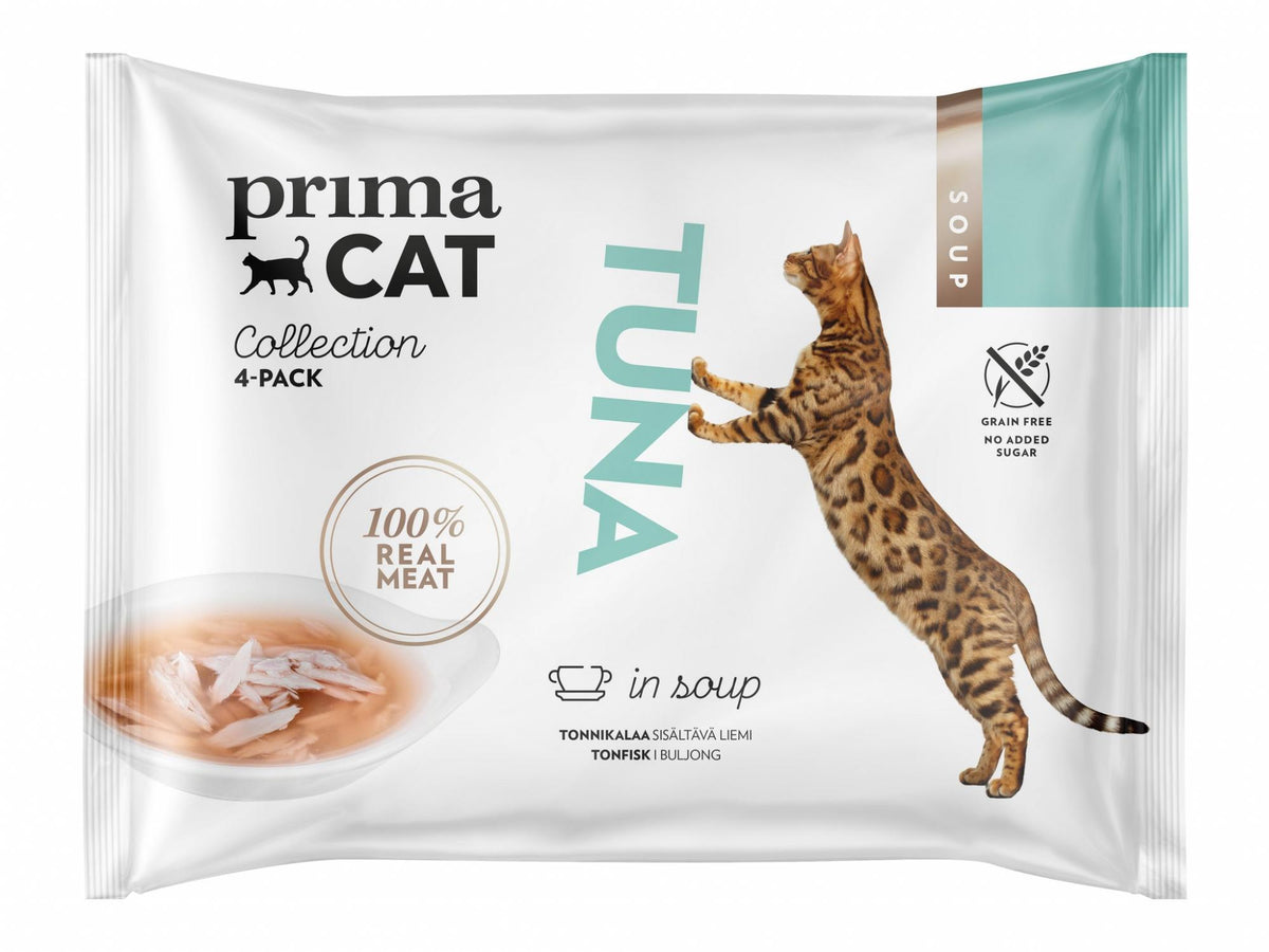 PrimaCat Soup Tonnikalaa liemessa 4 x 40 g Kissasi on lihansyoja ja tarvitsee ruokavalioonsa runsaasti lihaa voidakseen