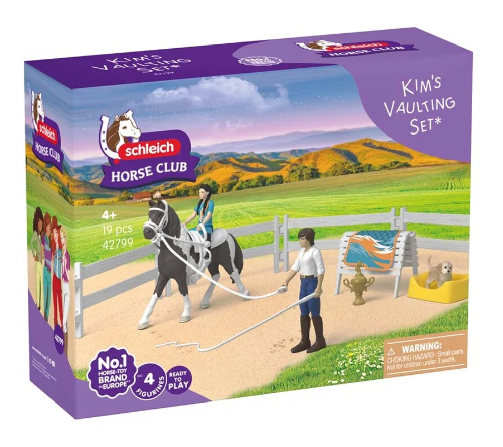 Schleich Kimin esteratsastussetti 42799 2 hahmoa, hevonen ja koira Aidat ja tarvikkeita.