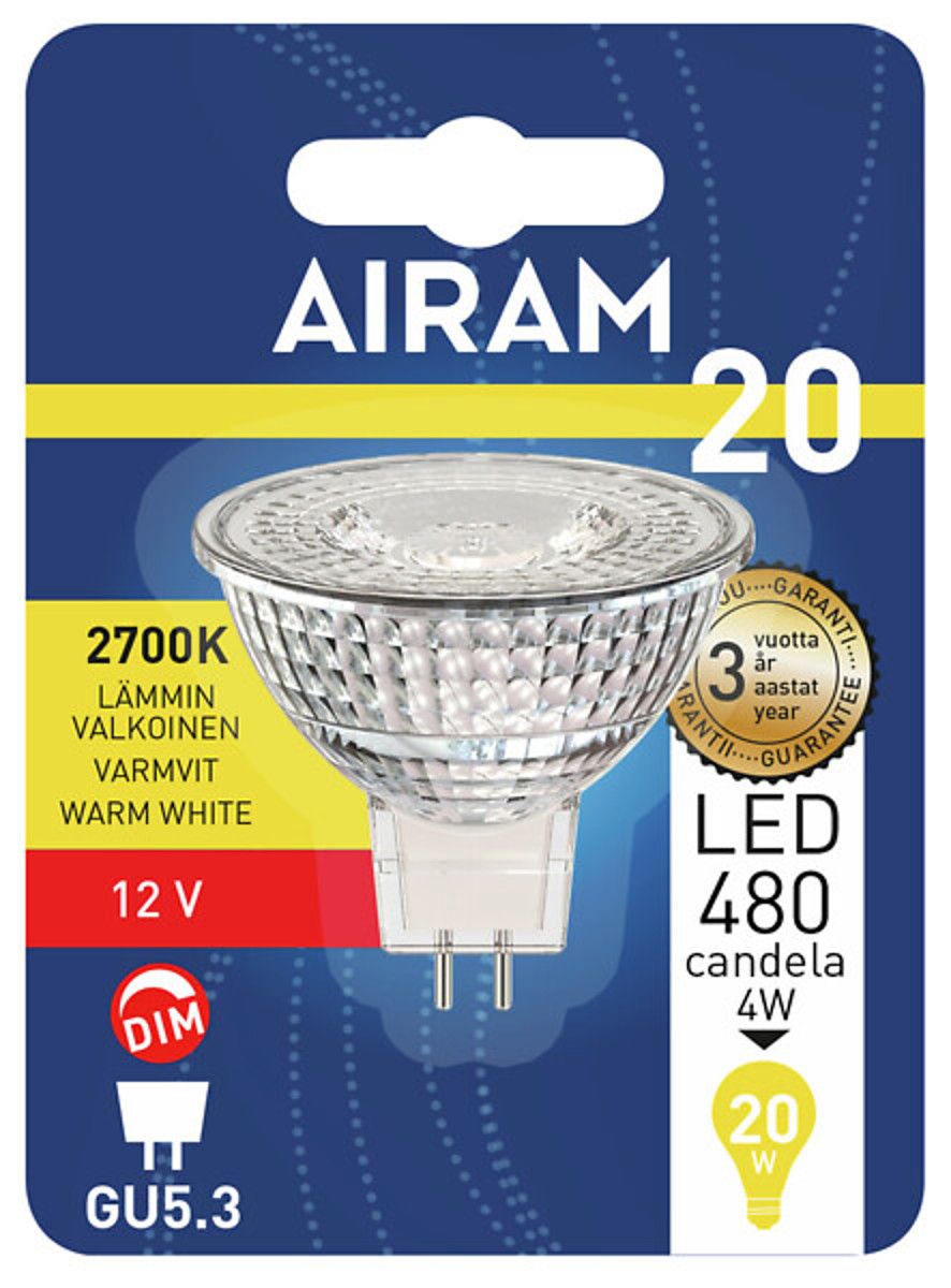 Airam Led GU5,3 12 v 215 lm/2700k (dim)