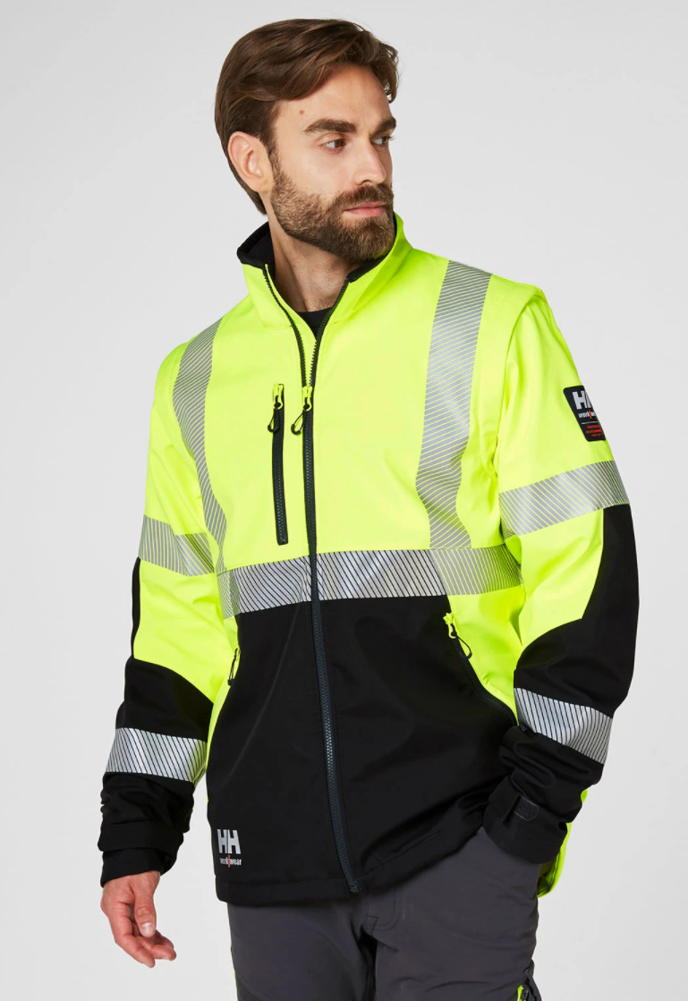 Helly Hansen Work Wear Icu Huomio Softshell Kuoritakki keltainen ICU softshell-takki on monipuolinen irrotettavine