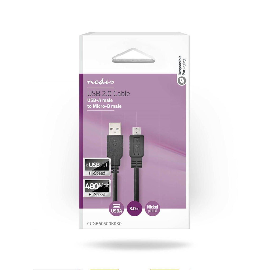 Nedis USB 2.0 -Kaapeli | a, Uros - Micro b, Uros | 3,0 m | Musta