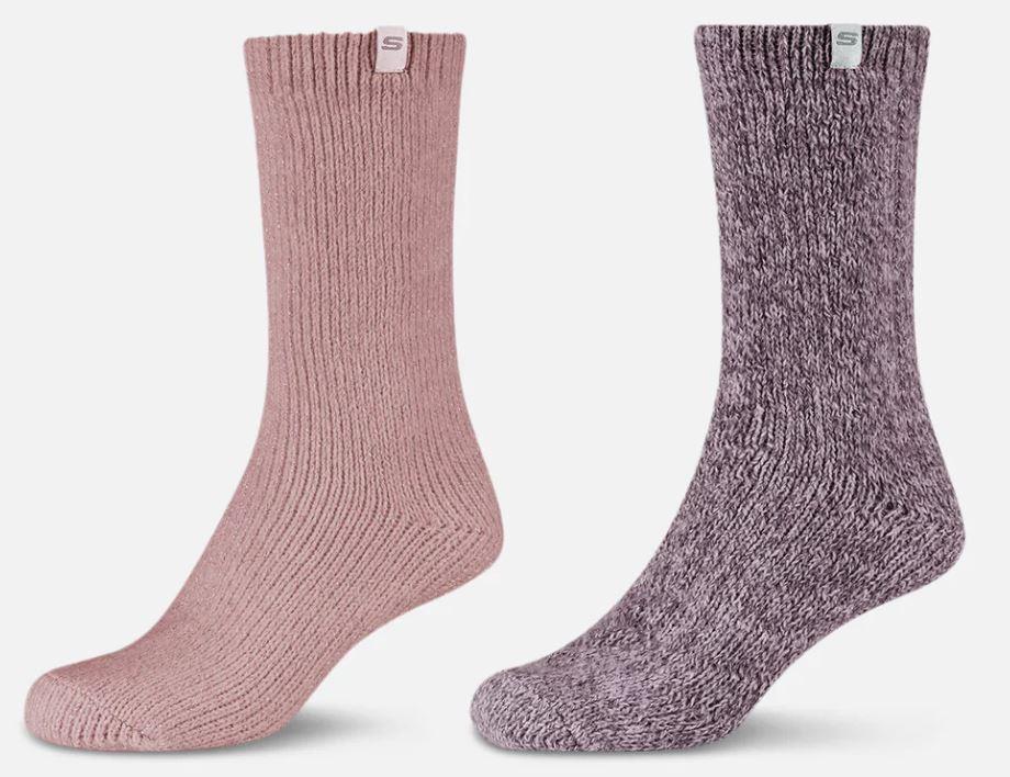 Skechers Cozy Kimallesukkia Roosa/Liila Tassa saat 2 paria ihania ja erittain pehmeita sukkia kimaltelangalla. Ihanteelliset