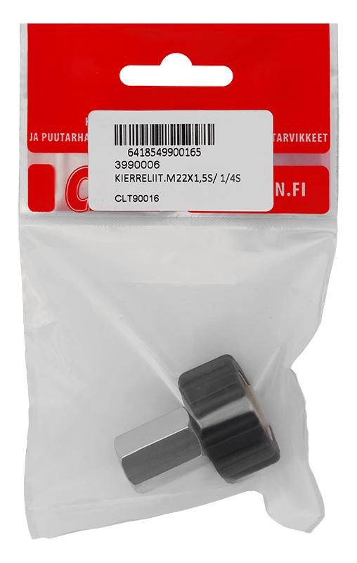 CLEN KIERRELIITIN M22X1,5S/ 1/4"S Kierreliitin M22 x 1,5 sisakierre - 1/4" sisakierre -materiaali messinki / muovi -max 400