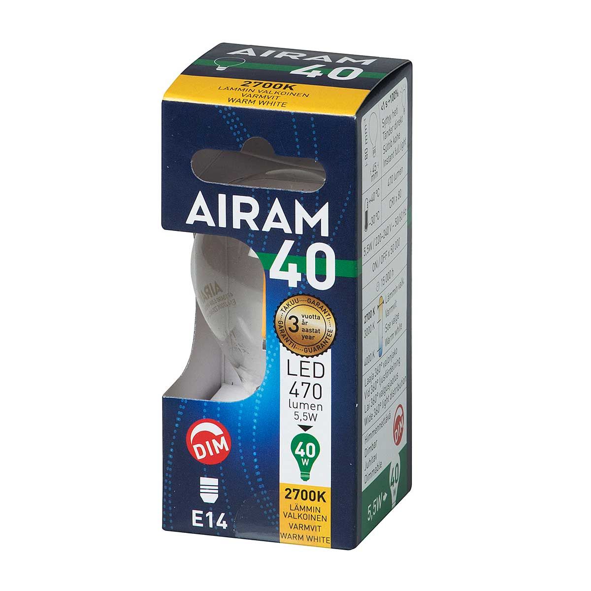Airam Led E14 470 lm/2700k Fil. dim