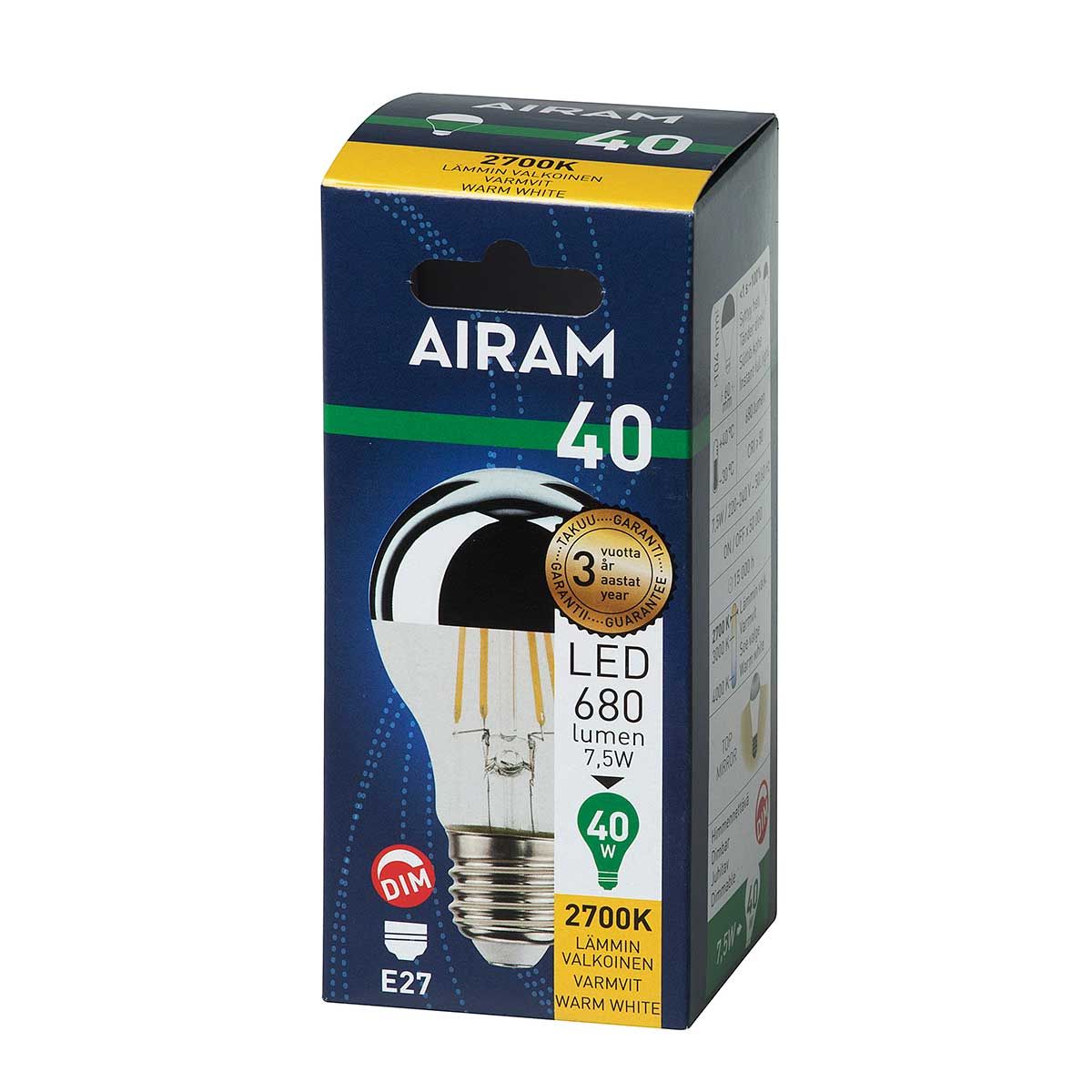 Airam Led Pääpeililamppu E27 680 lm/2700k