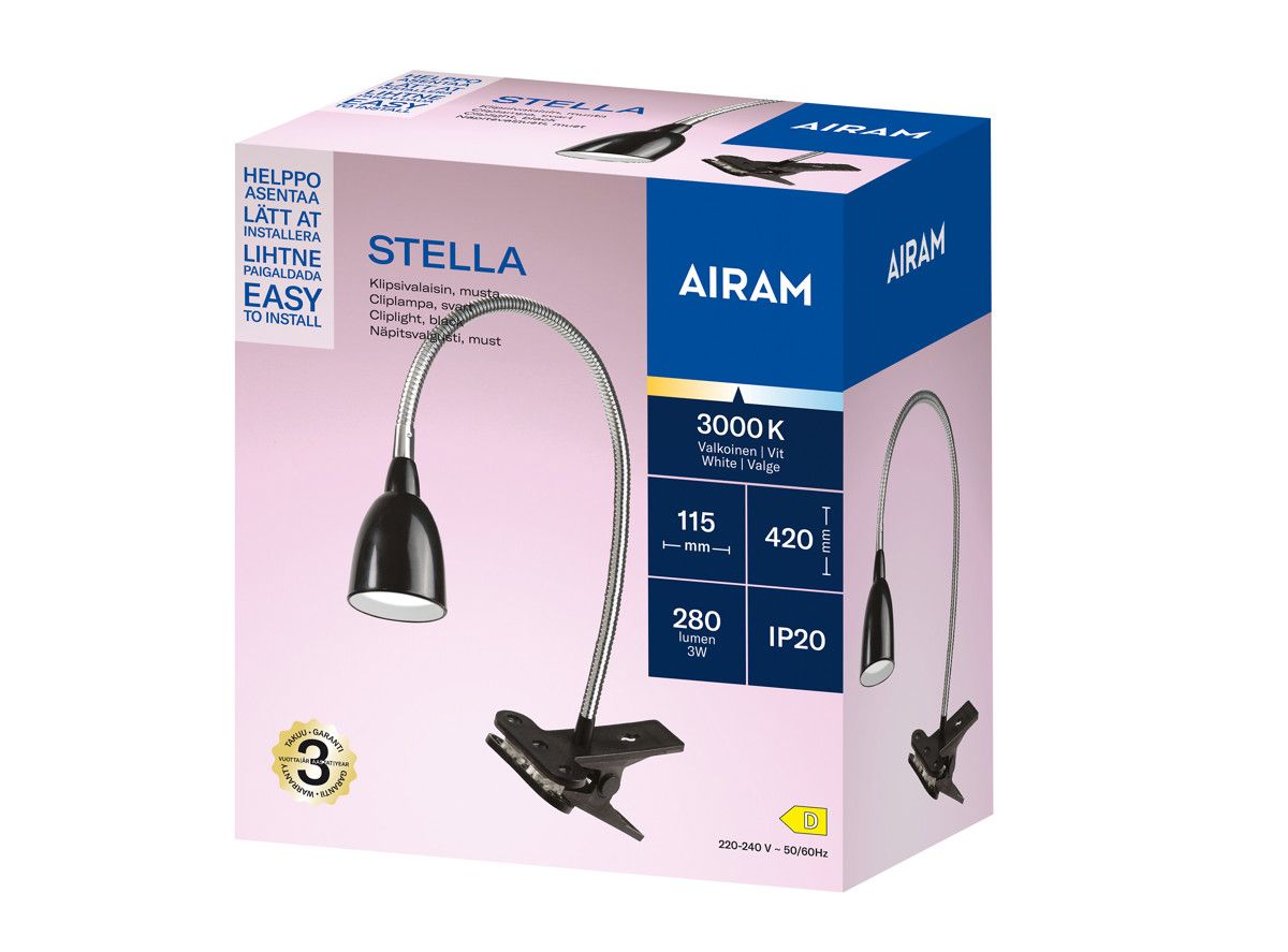 Airam Stella Klipsivalo LED Musta