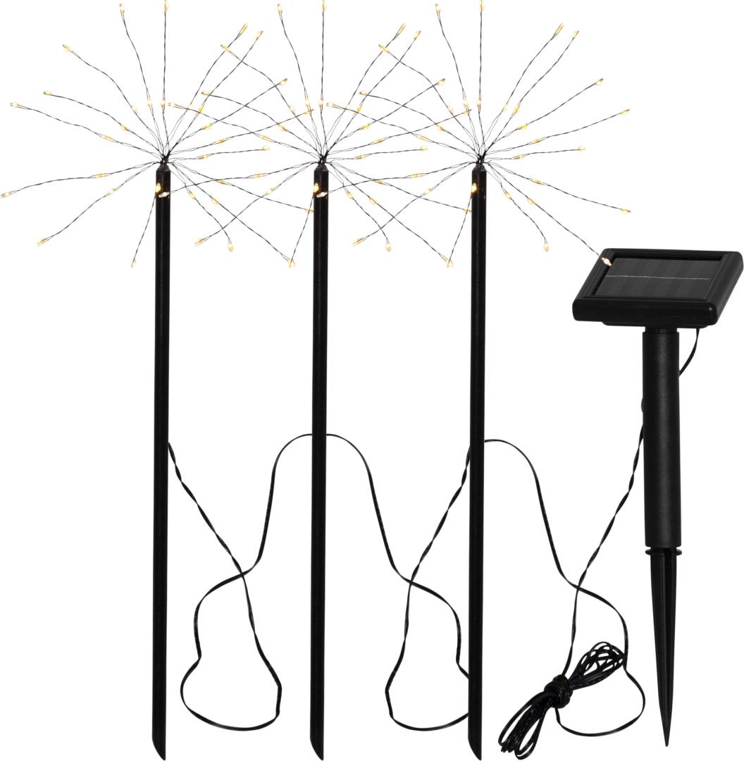 Firework Solar 3-pack Led Koristeiden valijohto 50 cm, johto aurinkokennoon 200 cm.