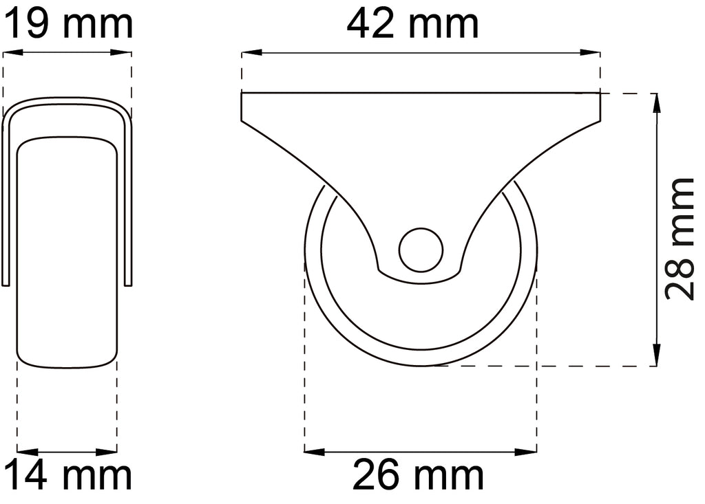 Kalustepyörä 2027 26 mm IP