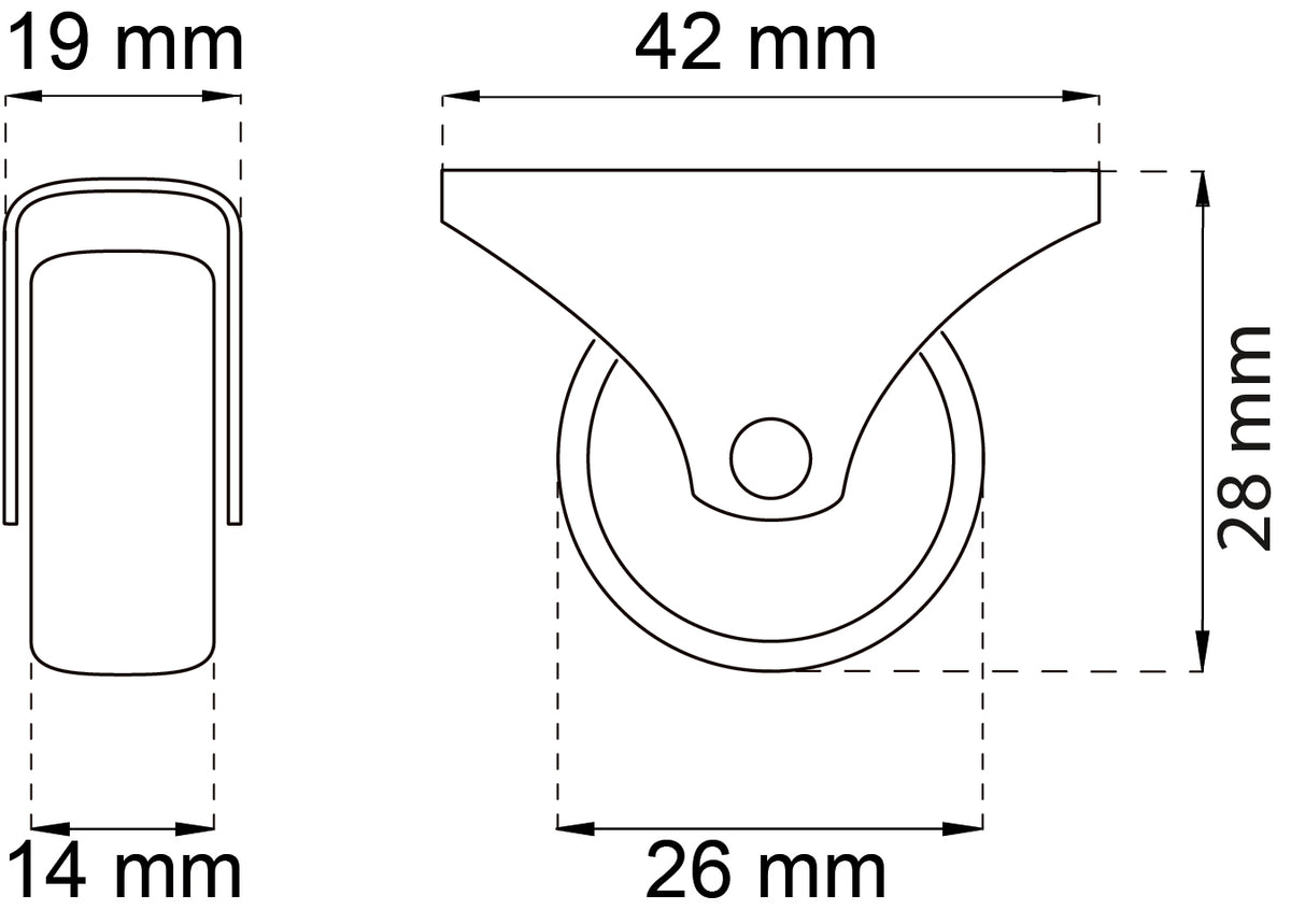 Kalustepyörä 2027 26 mm IP