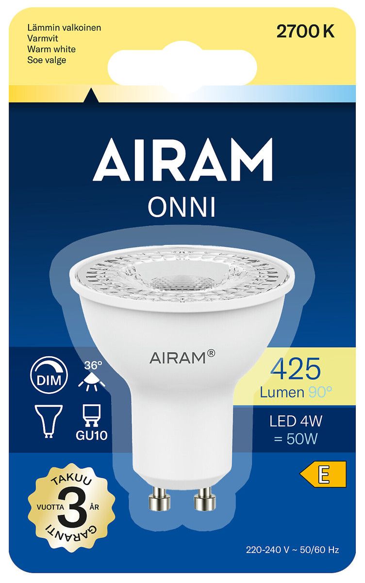 (x) Airam Led GU10  2700k 425 lm dim