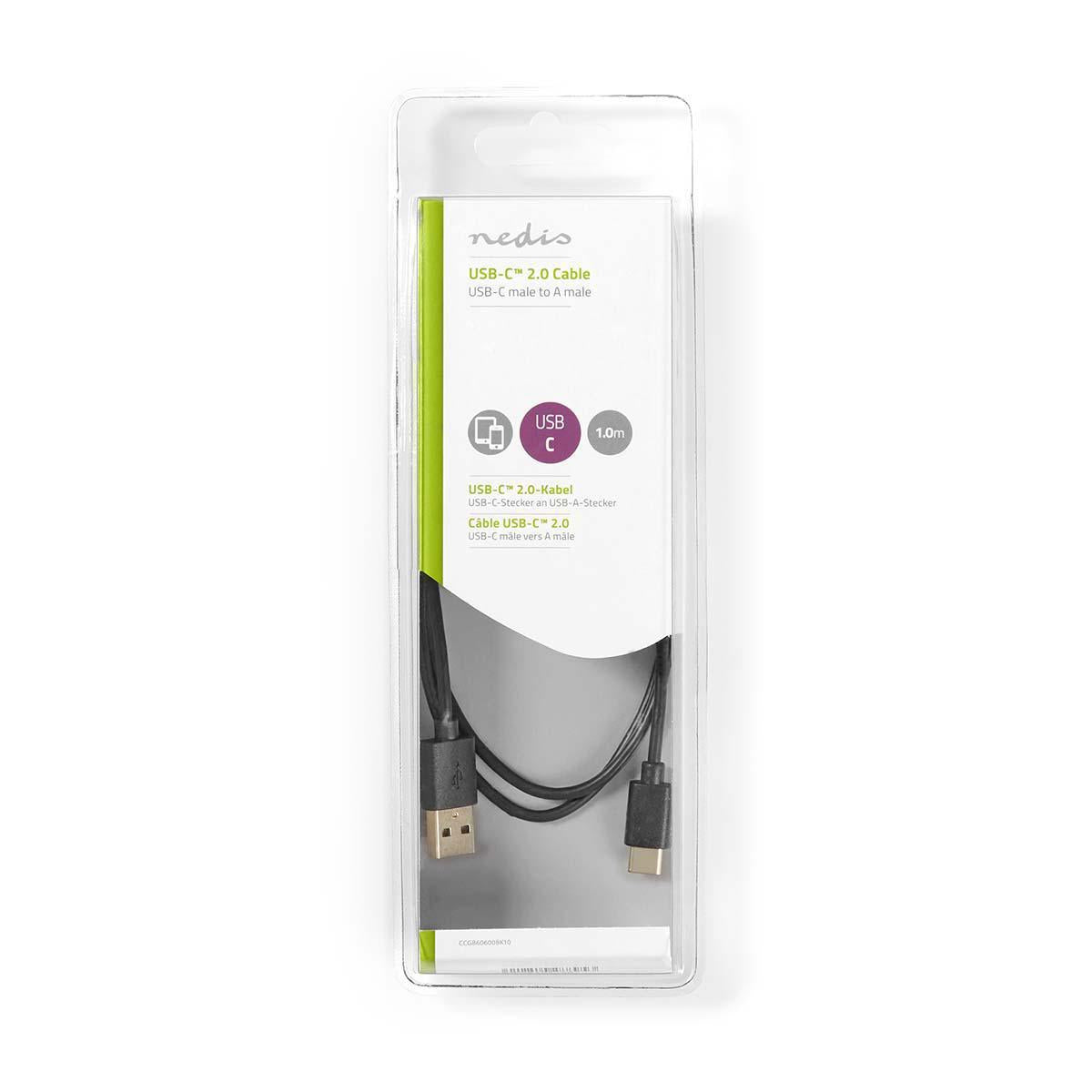 Nedis USB 2.0 -Kaapeli | Type-C, Uros - A, Uros | 1,0 m | Musta CCGB60600BK10