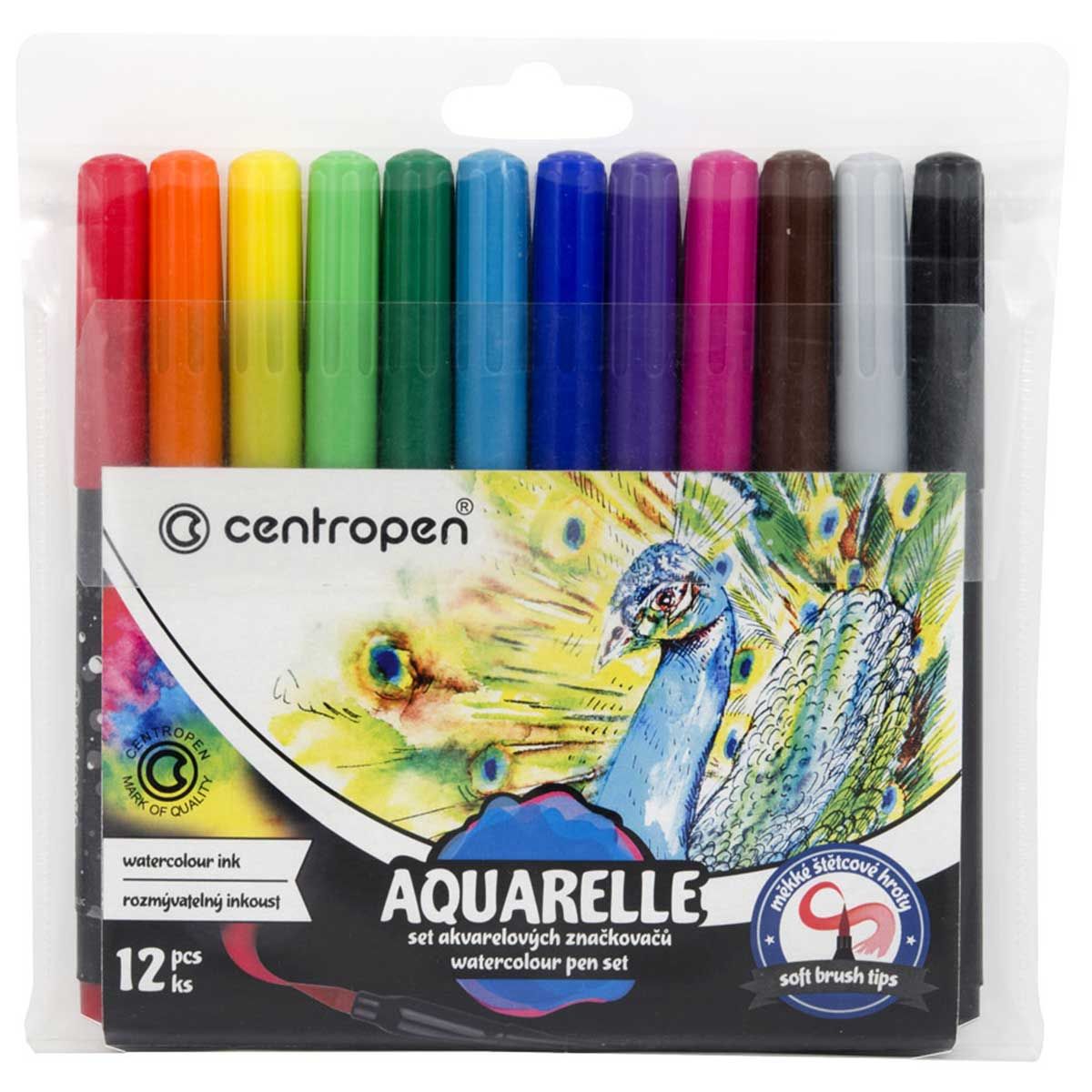 Huopakynä Aquarelle, sivellinkärki 12 väriä