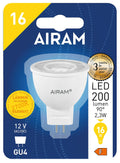 Airam LED-GU4 2700K 230lm -Energialuokka: A+ -Varilampotila: 2700K -Kanta: GU4 -12V- AC -Teho: 2,6W, 230lm -Takuu 36kk