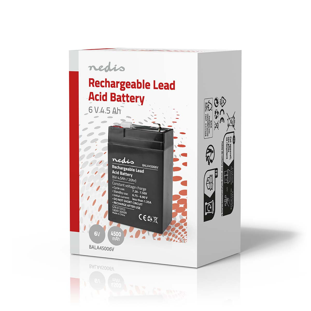 Ladattava Lyijyhappoakku 6 v | 4 500 mah | 70 x 47 x 101 mm