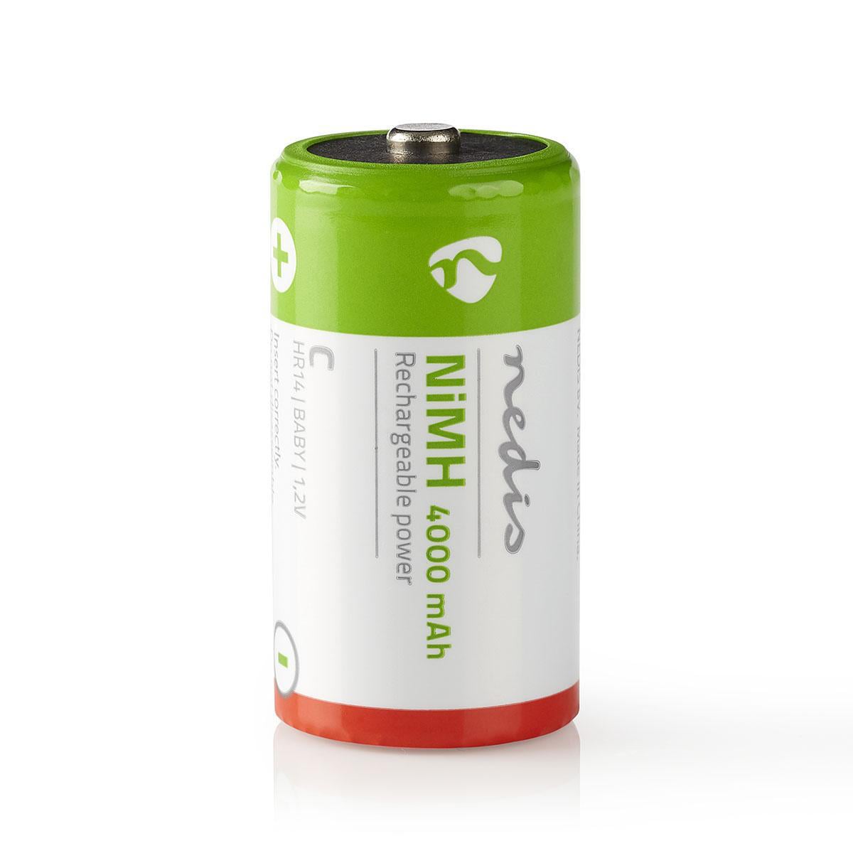Nedis Ladattava Ni-MH-Akku c | 1.20 v | NiMH | c | Ladattava | 4000 mah | Esiladattu | Paristojen määrä: 2 kpl | Blister | HR14 | Punainen / Vihreä
