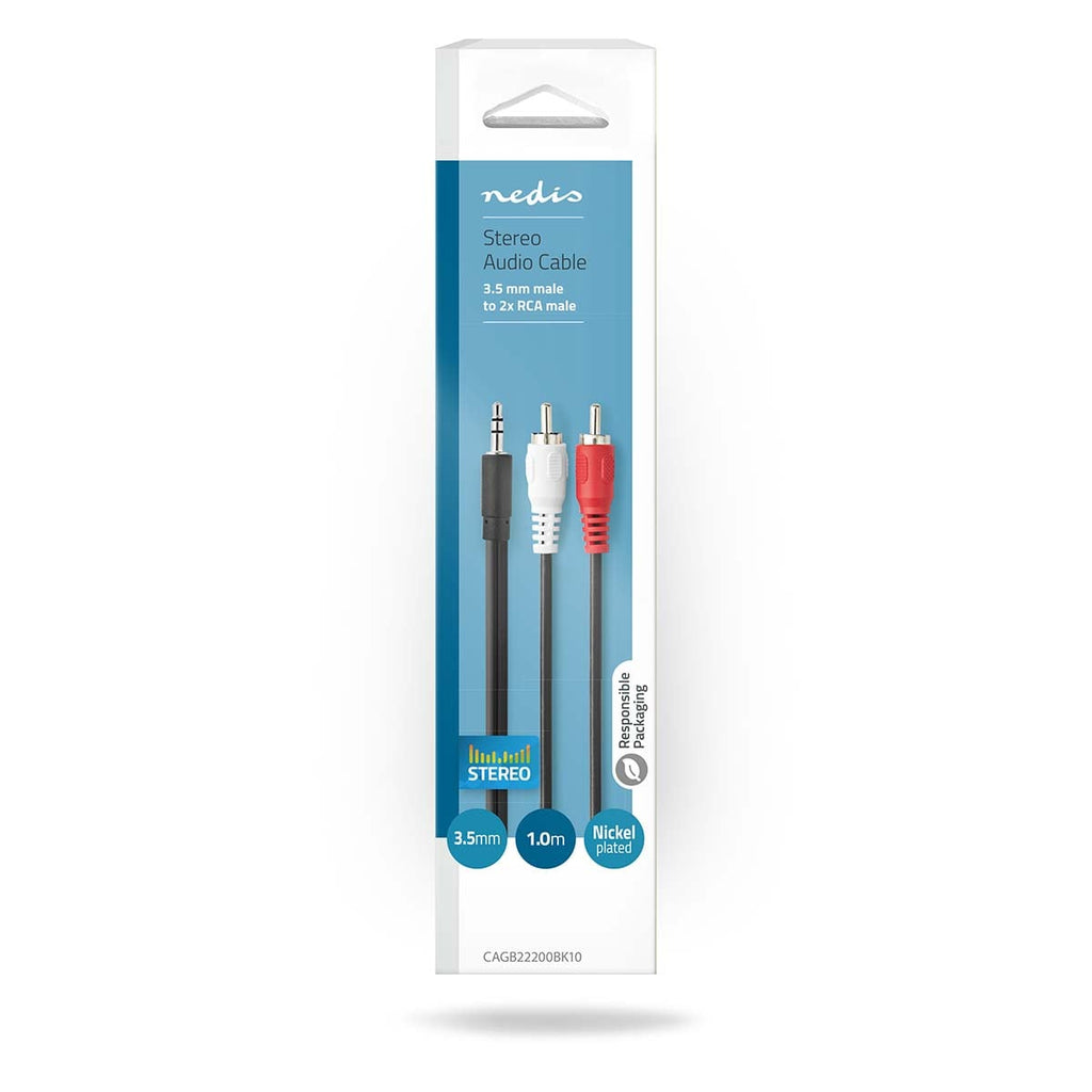 Nedis stereoaudiokaapeli 3,5 mm Uros - 2x RCA, Uros 1 m
