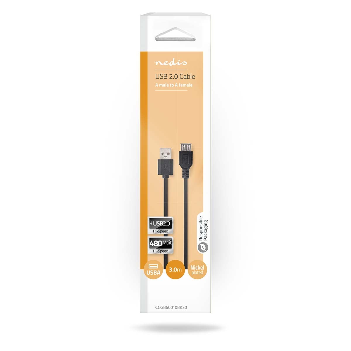 Nedis USB 2.0 -Kaapeli | a, Uros - a, Naaras | 3,0 m | Musta
