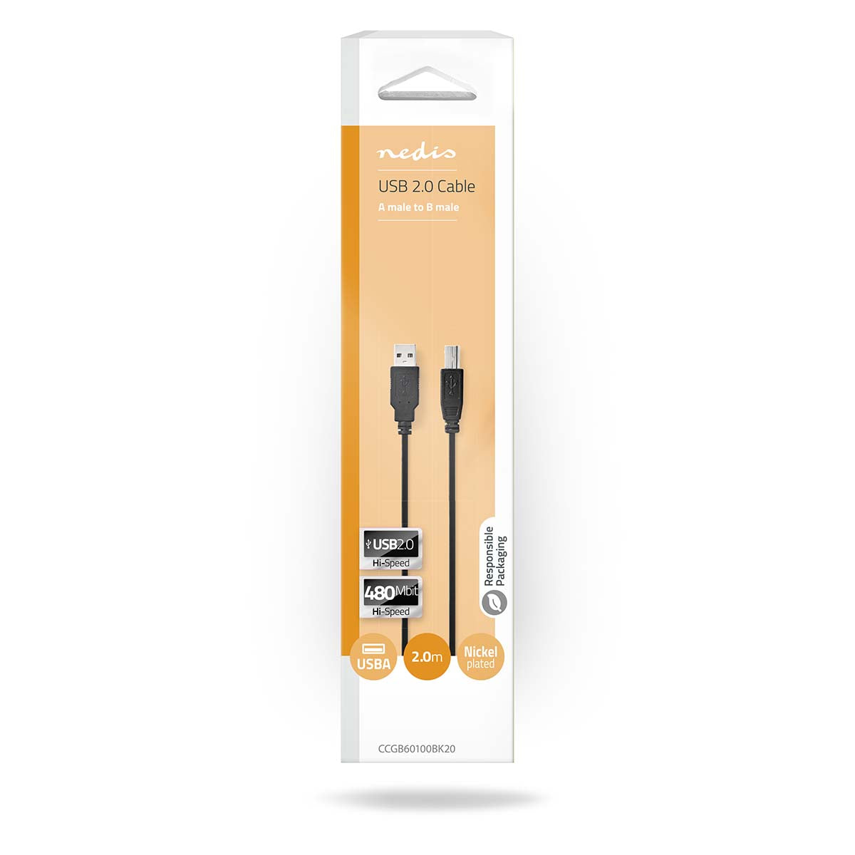 Nedis USB 2.0 -Kaapeli a, Uros - b, Uros 2 m