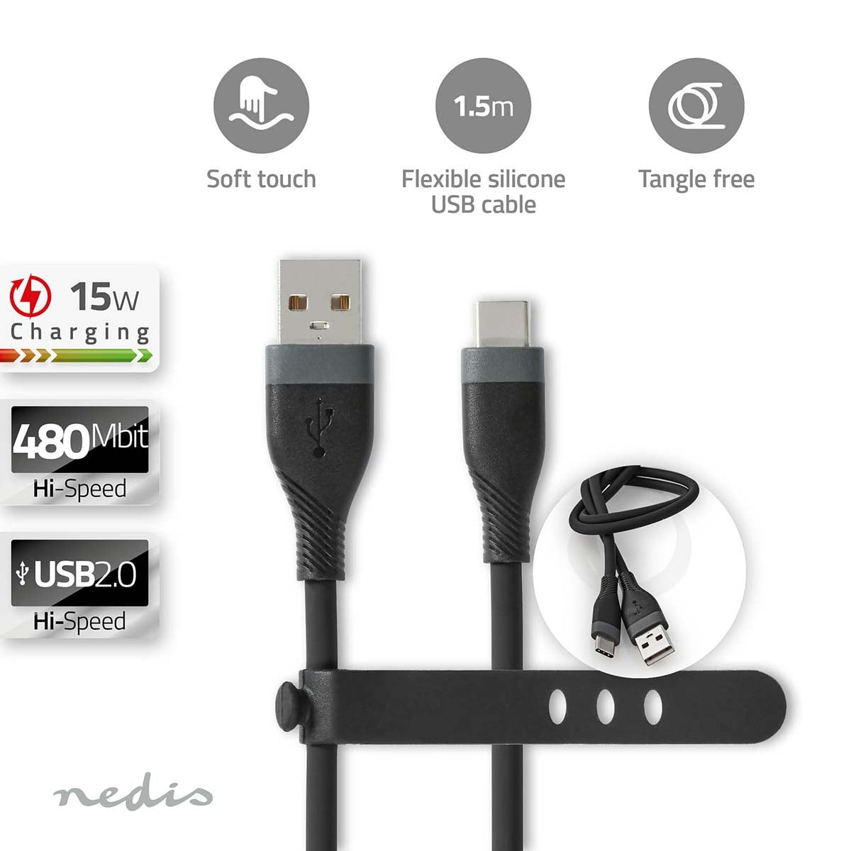 Nedis usb-a - usb-c | 1.50 m | Silikoni