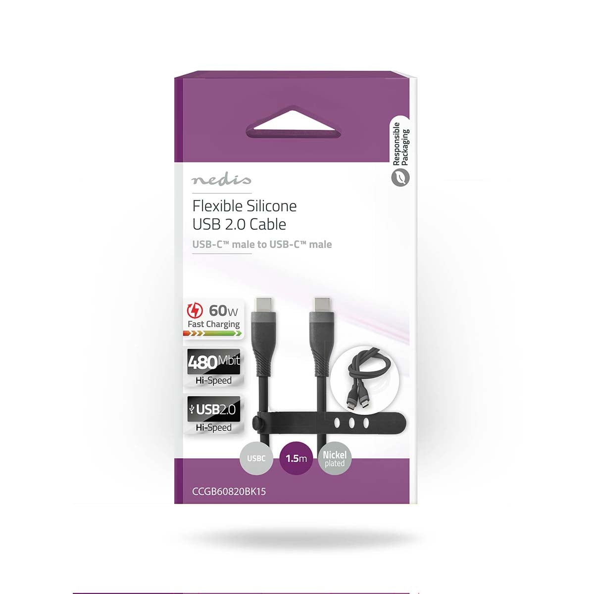 Nedis usb-a - usb-c | 60 w | 1.50 m | Silikoni