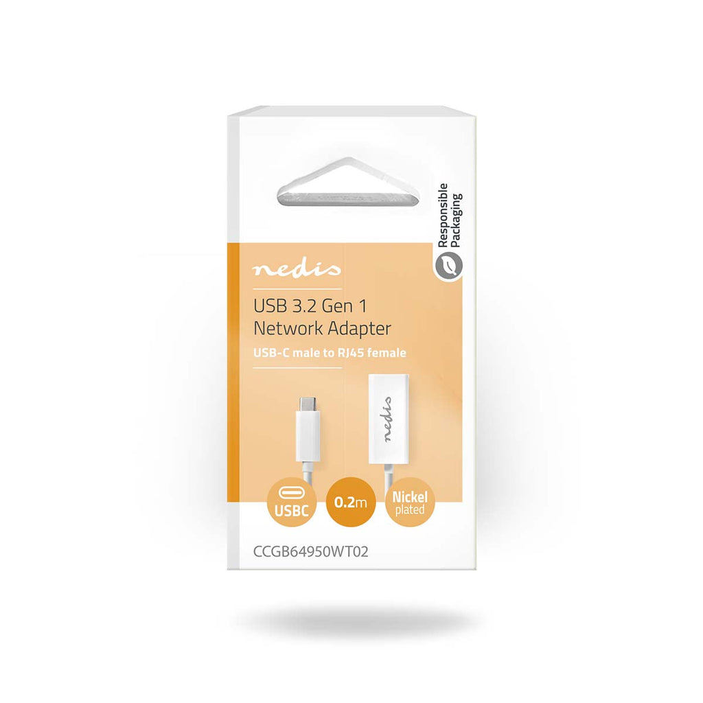 Nedis USB Type-C -Sovitinkaapeli | Type-C, Uros - RJ45 (8P8C), Naaras | 0,2 m | Valkoinen