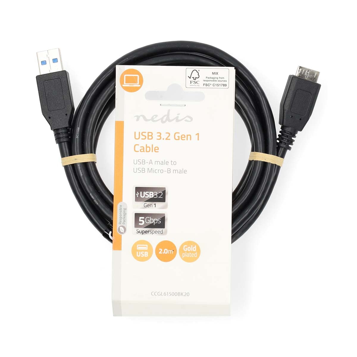 Nedis USB kaapeli | USB 3.2 Gen 1 | USB-a - Micro-B Uros | 2.00 m