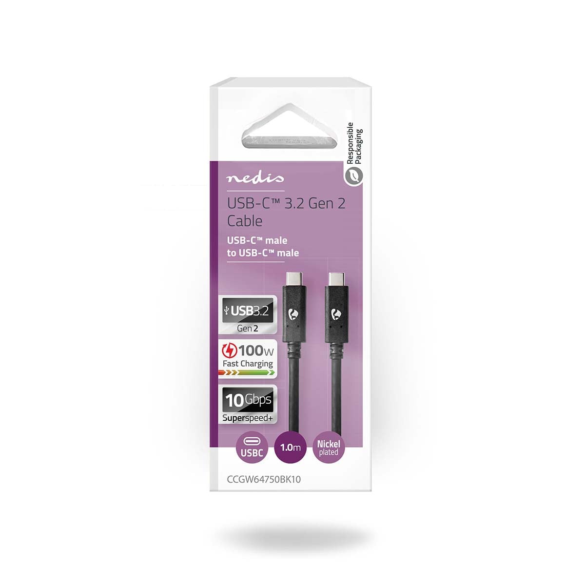 Nedis USB kaapeli | USB 3.2 Gen 2 | USB-c™ Uros-Uros  | 1.00 m