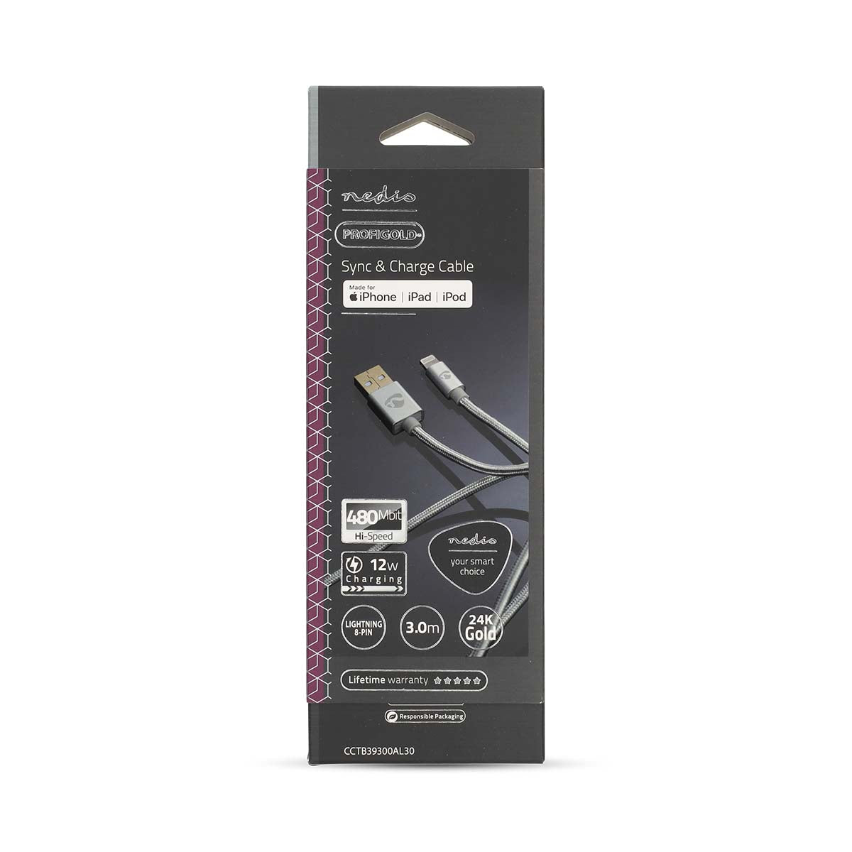 Nedis Apple Lightning 8-Pin | usb-a Uros | 3.00 m