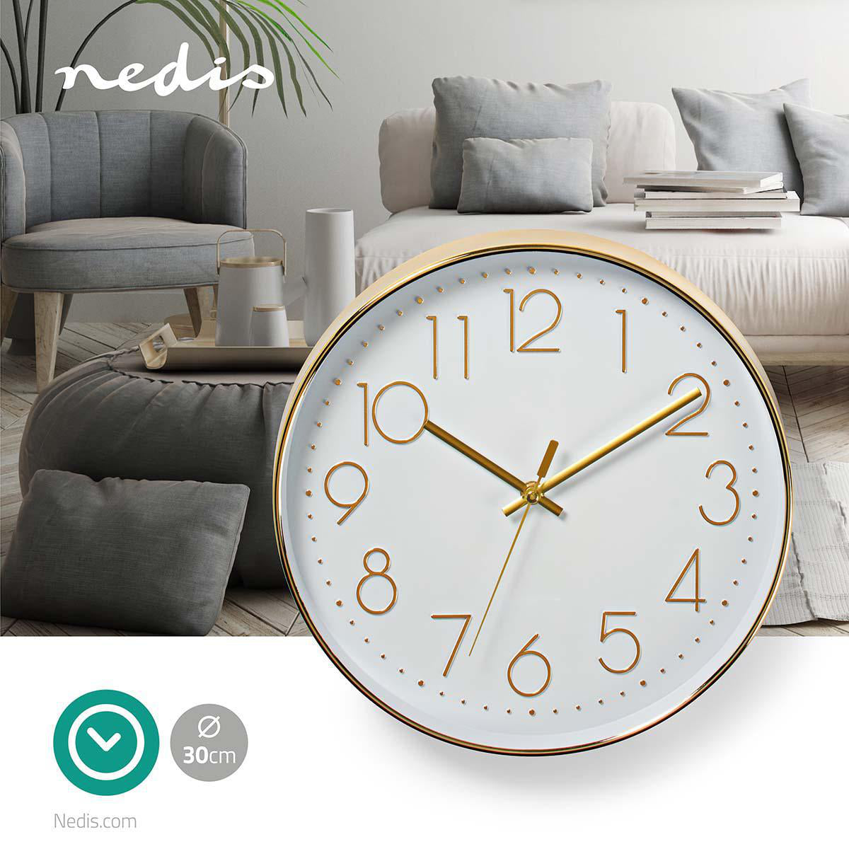 Nedis Seinäkello Kulta/Valk. 30 cm