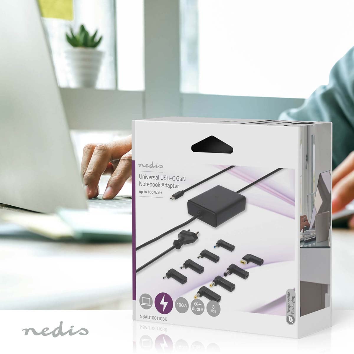 Nedis Kannettavan pc:n Virtalähde | GaN | 100 w